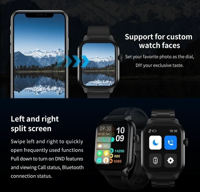 Alt view image 13 of 14 - 2.01 inch Leather Strap Bluetooth Call Smart Watch Support Heart Rate Monitoring / Non-invasive Blood Sugar Leather Strap Black (Black)