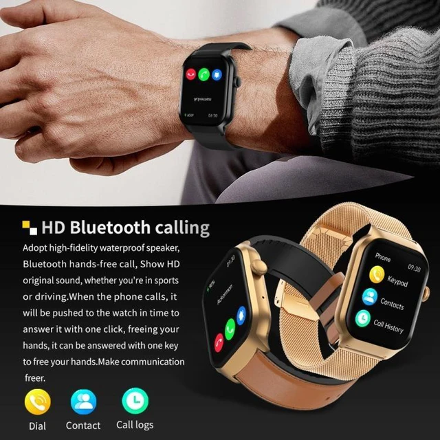 Alt view image 14 of 14 - 2.01 inch Leather Strap Bluetooth Call Smart Watch Support Heart Rate Monitoring / Non-invasive Blood Sugar Leather Strap Black (Black)