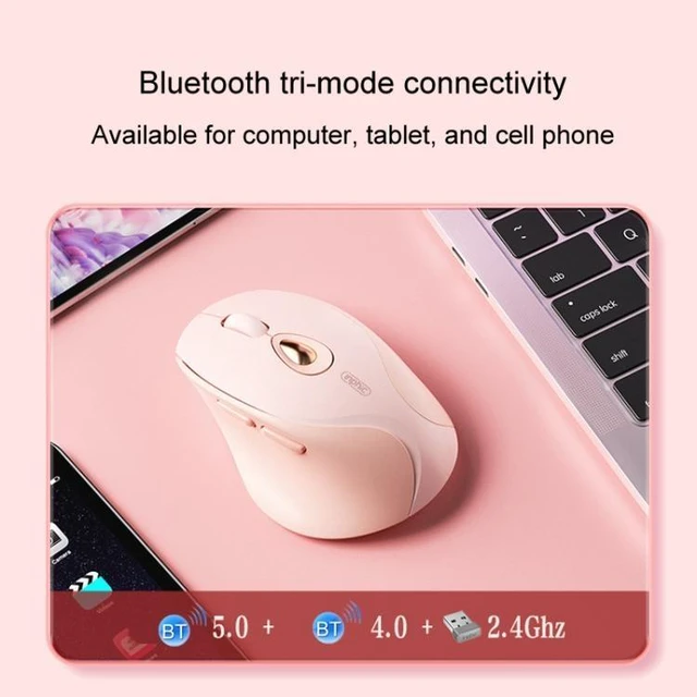 Alt view image 10 of 14 - Inphic DR801 2.4G+Bluetooth 5.0/4.0 Wireless Mouse USB Tri-Mode Mute Rechargeable Girls Office Home Gaming Mouse (Pink)