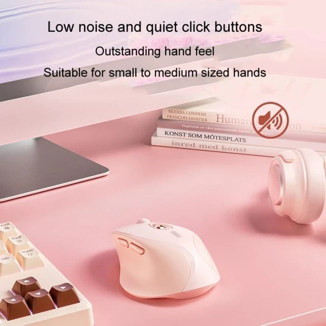 Alt view image 12 of 14 - Inphic DR801 2.4G+Bluetooth 5.0/4.0 Wireless Mouse USB Tri-Mode Mute Rechargeable Girls Office Home Gaming Mouse (Pink)