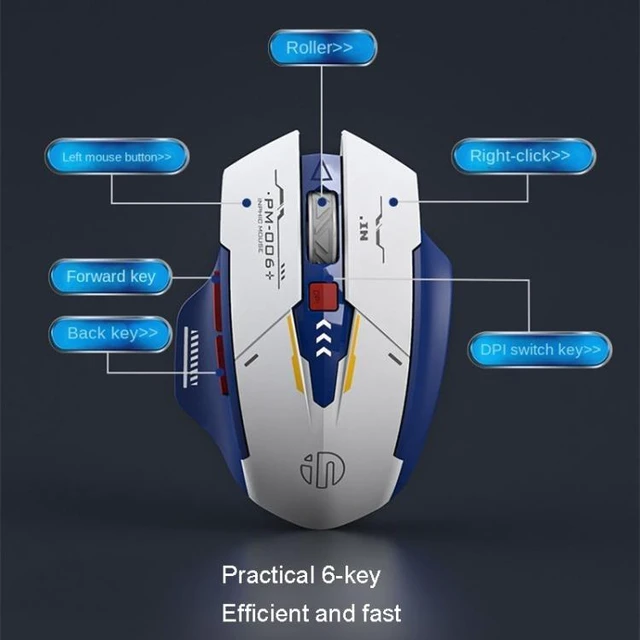 Alt view image 10 of 14 - Inphic F9 Mecha Wireless Mouse Charging Office Game Mouse F9 Mecha (Single Model 2.4G)