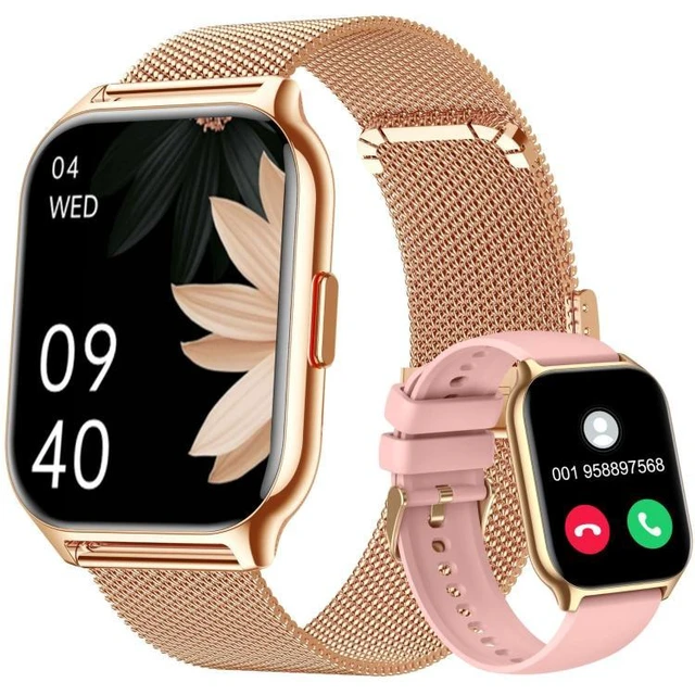 Alt view image 8 of 14 - Blood Oxygen / Sleep / Heart Rate Health Monitoring Smart Watch Square Sports Double Strap Watch Gold Steel+Silicone Pink (Gold Steel+Silicone Pink)