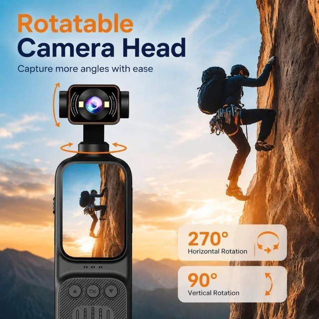 Alt view image 12 of 14 - Handheld Vlog Camera With 270-Degree Motorized Rotatable Lens 2.0 Inch Screen Pocket Video Recorder WiFi Sports Action Cam DV07-4K