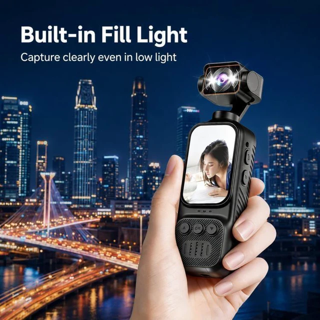 Alt view image 13 of 14 - Handheld Vlog Camera With 270-Degree Motorized Rotatable Lens 2.0 Inch Screen Pocket Video Recorder WiFi Sports Action Cam DV07-4K