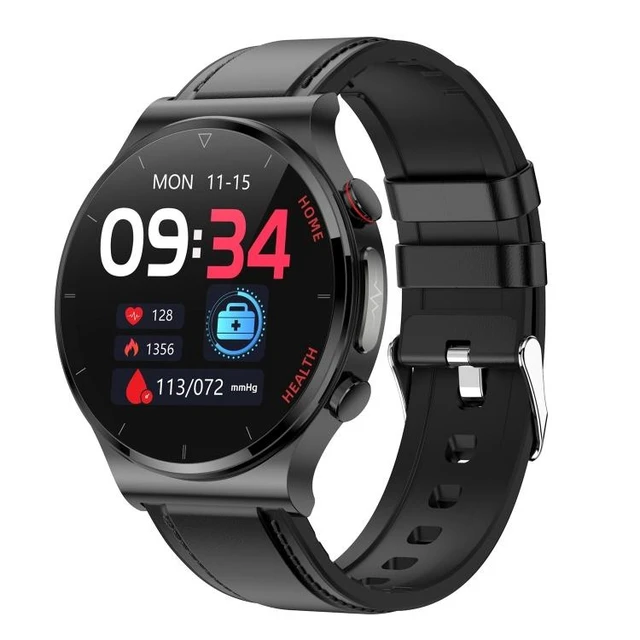 Alt view image 7 of 12 - E300 1.32 Inch Screen Leather Watch Strap Smart Health Watch Supports Body Temperature Monitoring, ECG monitoring blood pressure (Black)