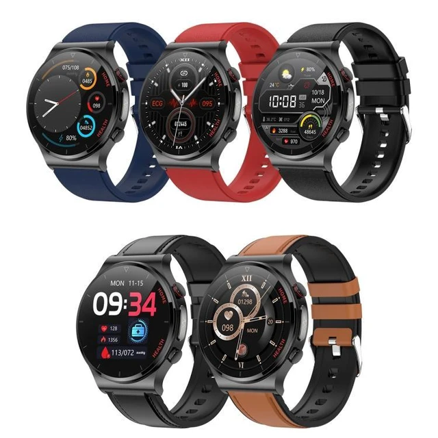 Alt view image 11 of 12 - E300 1.32 Inch Screen Leather Watch Strap Smart Health Watch Supports Body Temperature Monitoring, ECG monitoring blood pressure (Black)