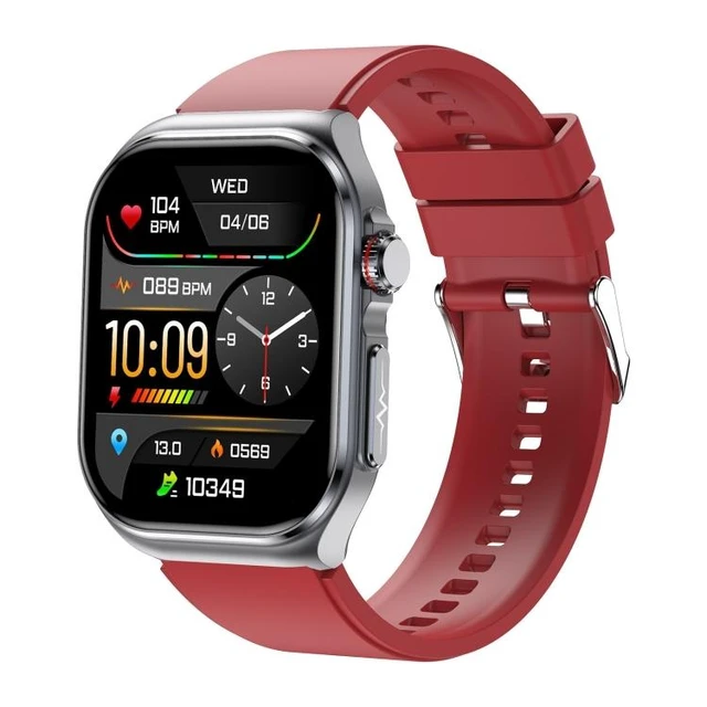 Alt view image 8 of 14 - ET585 2.04 inch Silicone Strap IP68 Waterproof Smart Watch, Support ECG / Blood Composition Measurement (Red)