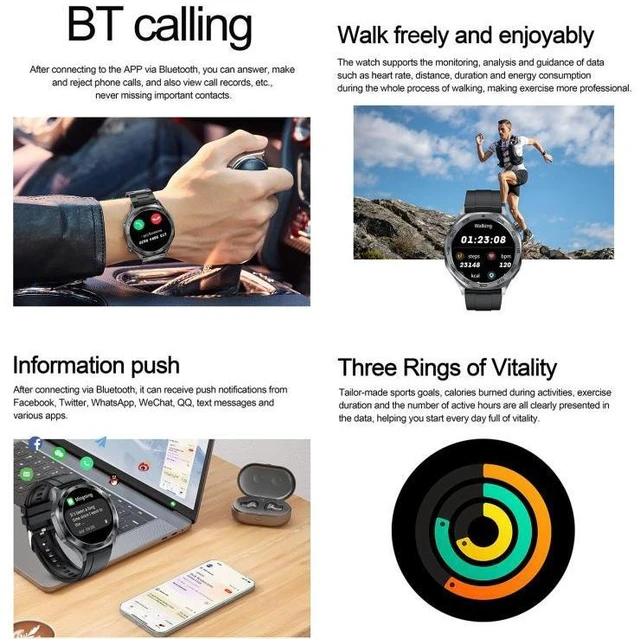 Alt view image 11 of 14 - AK83 BT Call Smart Watch, Support Blood Pressure / Heart Rate / Sports Health Monitoring Fitness Tracker (Steel 3-Bead Steel)