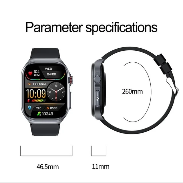 Alt view image 9 of 14 - ET585 2.04 inch Silicone Strap IP68 Waterproof Smart Watch, Support ECG / Blood Composition Measurement (Red)
