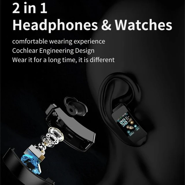 Alt view image 14 of 14 - K50 1.08 inch Silicone Band Earphone Detachable IP67 Waterproof Smart Watch Support Bluetooth Call Silicone Band (Black) (Black)