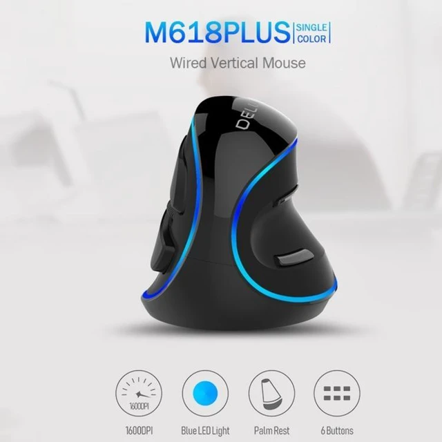 Alt view image 9 of 14 - DELUX M618 Plus Wired Blue Version Optical Mouse Ergonomic Vertical Mouse 1600DPI