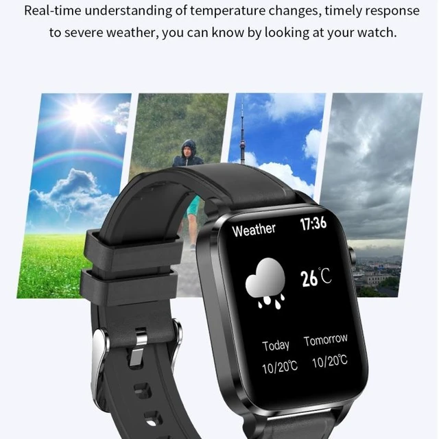 Alt view image 10 of 14 - F100 1.7 inch HD Square Screen TPU Strap Smart Watch Supports Body Temperature Monitoring/Blood Oxygen Monitoring TPU Strap(Black) (Black)