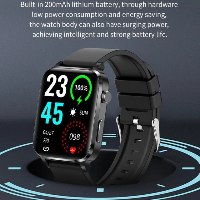 Alt view image 12 of 14 - F100 1.7 inch HD Square Screen TPU Strap Smart Watch Supports Body Temperature Monitoring/Blood Oxygen Monitoring TPU Strap(Black) (Black)