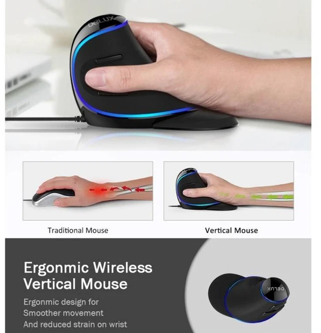 Alt view image 10 of 14 - DELUX M618 Plus Wired Blue Version Optical Mouse Ergonomic Vertical Mouse 1600DPI