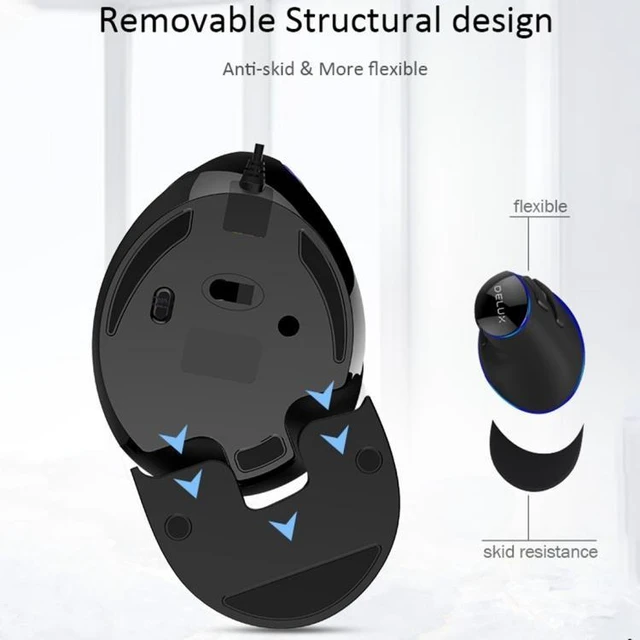 Alt view image 14 of 14 - DELUX M618 Plus Wired Blue Version Optical Mouse Ergonomic Vertical Mouse 1600DPI