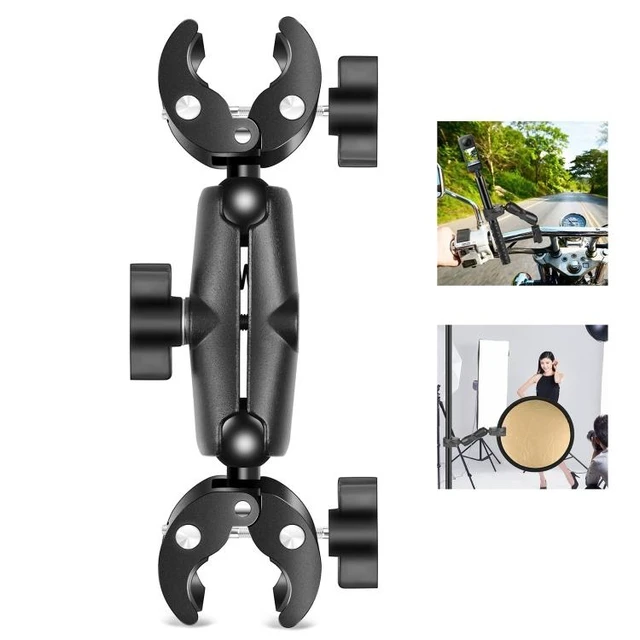Alt view image 7 of 13 - PULUZ Motorcycle Dualheads Crab Clamp Action Camera Handlebar Fixed Mount(Black)