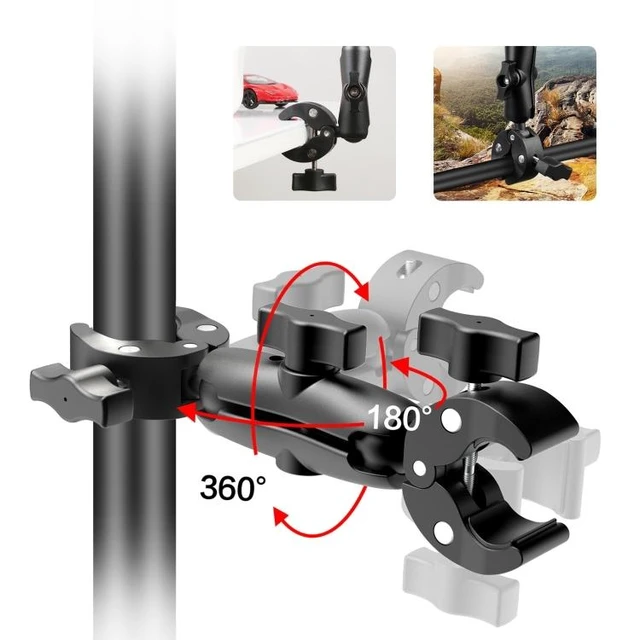 Alt view image 10 of 13 - PULUZ Motorcycle Dualheads Crab Clamp Action Camera Handlebar Fixed Mount(Black)