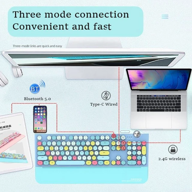 Alt view image 12 of 12 - Mofii GEEZER G7 107 Keys Wired / Wireless / Bluetooth Three Mode Mechanical Keyboard, Cable Length: 1.5m