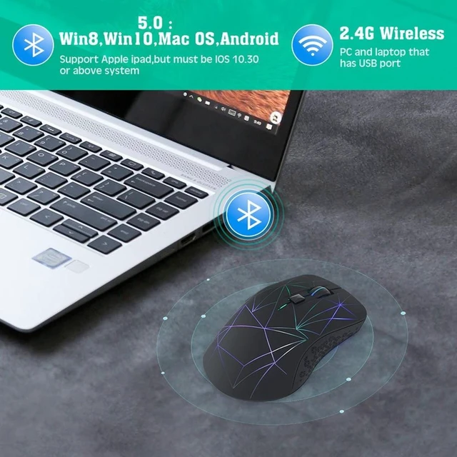 Alt view image 11 of 12 - Dual-Mode Bluetooth Wireless Mouse Mute Luminous Rechargeable Mouse for Computer Notebook Office Gaming Mouse