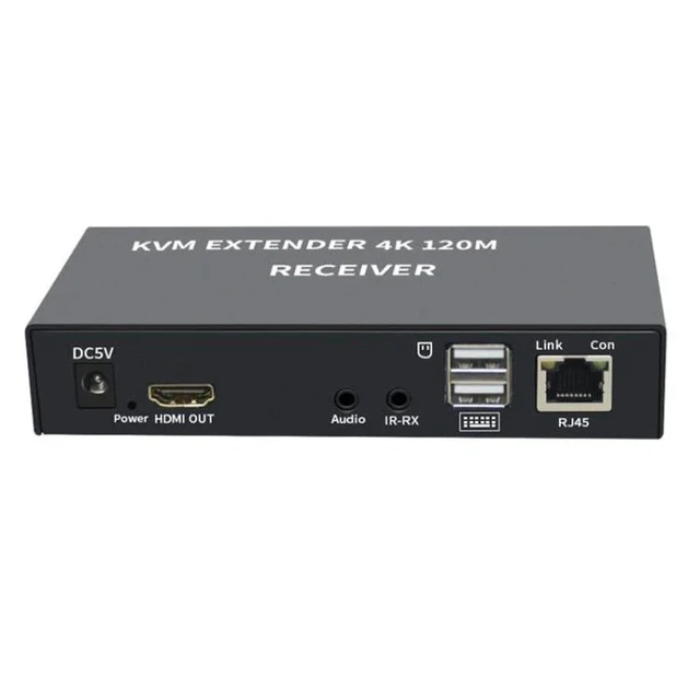 Alt view image 7 of 12 - 4K HDTV 120M KVM Extender HDMI-Compatible USB-A Keyboard Mouse 3.5mm AUX Aluminium Alloy Over CAT6 RJ45 Lan Ethernet Extender(With US Plug)