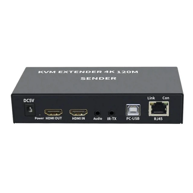 Alt view image 11 of 12 - 4K HDTV 120M KVM Extender HDMI-Compatible USB-A Keyboard Mouse 3.5mm AUX Aluminium Alloy Over CAT6 RJ45 Lan Ethernet Extender(With US Plug)