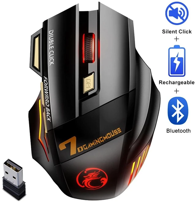 Alt view image 8 of 12 - Wireless Gamer Mouse for Computer 2.4G RGB Rechargeable Gaming Mouse Bluetooth USB Mouse Silent Ergonomic Mice