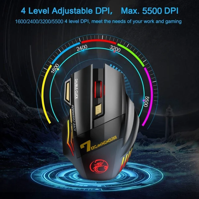Alt view image 9 of 12 - Wireless Gamer Mouse for Computer 2.4G RGB Rechargeable Gaming Mouse Bluetooth USB Mouse Silent Ergonomic Mice