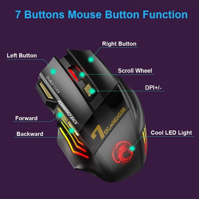 Alt view image 11 of 12 - Wireless Gamer Mouse for Computer 2.4G RGB Rechargeable Gaming Mouse Bluetooth USB Mouse Silent Ergonomic Mice
