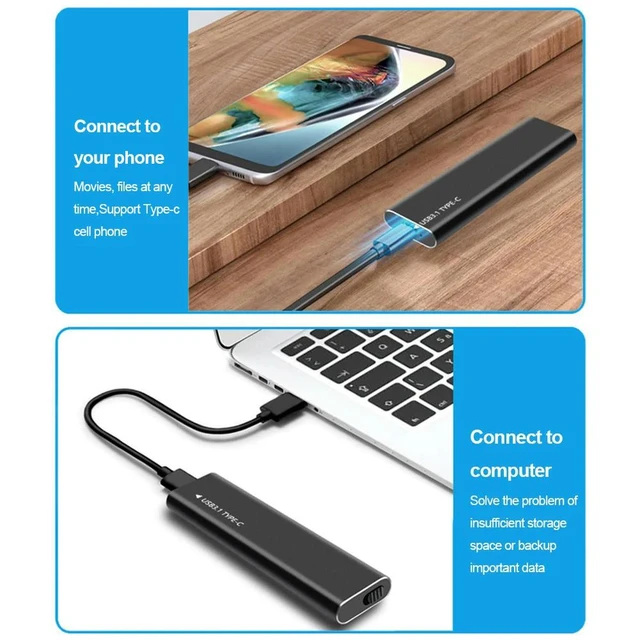 Alt view image 6 of 6 - M.2 NVME NGFF External SSD Case USB Type C Hard Disk Case 10Gbps PCIe Solid State Drive Enclosure NGFF SATA for Tablet Laptop