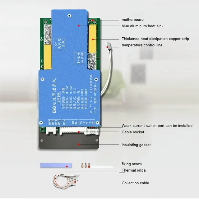 Alt view image 5 of 6 - 16S 48V 60A Lithium Protection Board Same Port Active Equalizer Module Temperature Control Management System