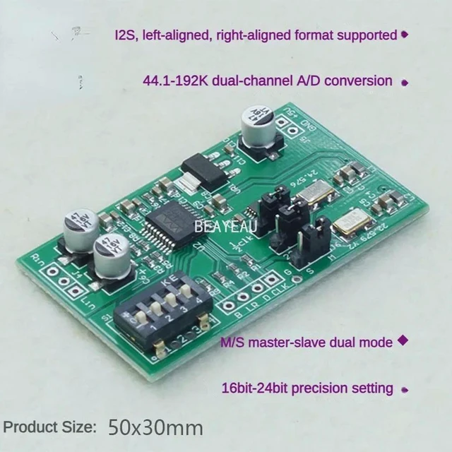 Alt view image 5 of 6 - Dual Channel 24-bit ADC Data Acquisition Card WM8782 AUX Analog Audio To I2S Align Digital Output Module Around 24bit 192K