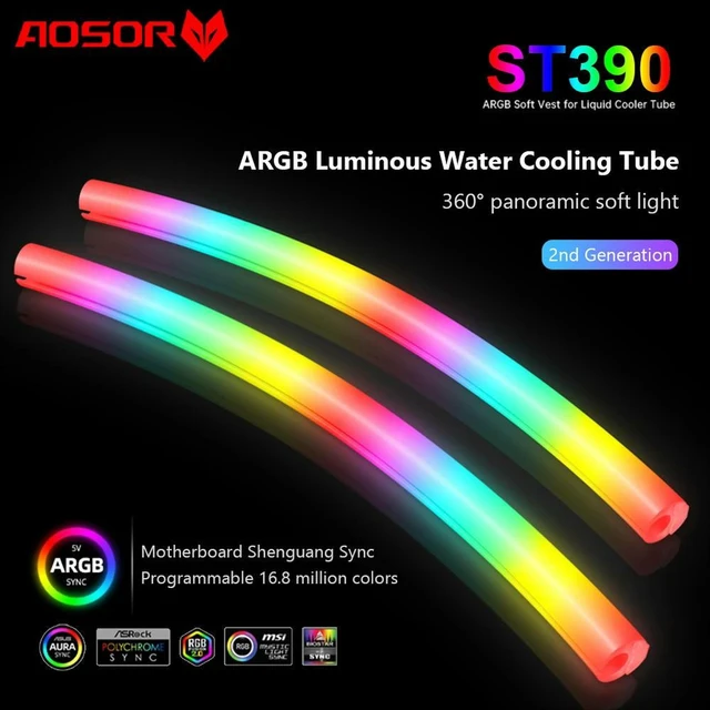 Alt view image 11 of 12 - COOLMOON 2pcs ARGB LED AIO Tube Sleeve Silicone Luminous Sleeve Cooling Raditor Tube 5V 3PIN ARGB 4PIN Aura Sync PC Case Decor