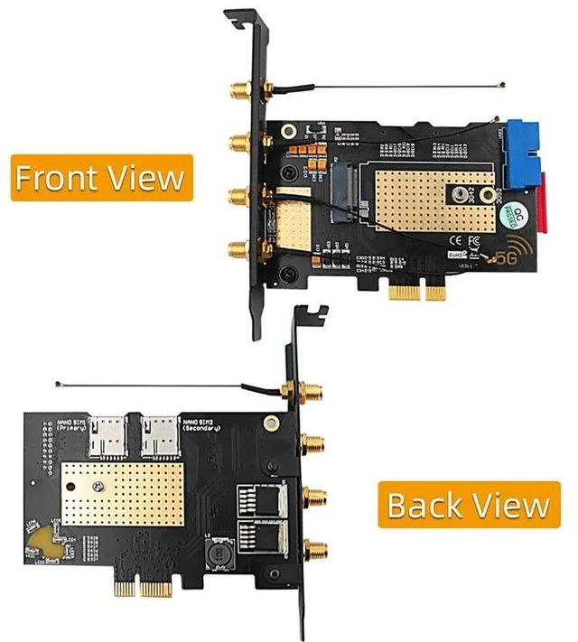 Alt view image 8 of 13 - M.2 Wifi Module to PCIE X1 / USB 3.0 Expansion Card 4 Antennas NANO SIM Slot NGFF B Key for 30x42/52 3G 4G 5G M2 Wireless Module