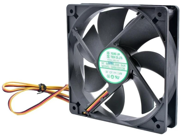 Alt view image 5 of 8 - DFB122512H 12cm 120mm fan 120x120x25mm DC12V 3.4w 3 wires, double ball bearings, cooling fan for chassis power supply CPU