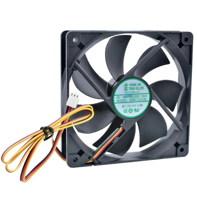 Alt view image 6 of 8 - DFB122512H 12cm 120mm fan 120x120x25mm DC12V 3.4w 3 wires, double ball bearings, cooling fan for chassis power supply CPU