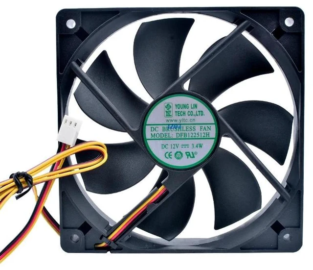 Alt view image 7 of 8 - DFB122512H 12cm 120mm fan 120x120x25mm DC12V 3.4w 3 wires, double ball bearings, cooling fan for chassis power supply CPU