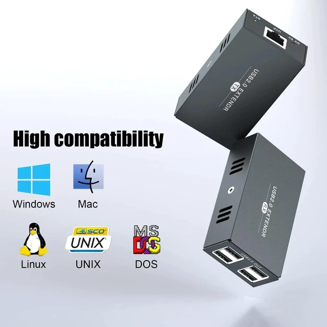 Alt view image 12 of 12 - USB Extender Over Single Ethernet Cat5e/6 up to 50M USB RJ45 LAN Extension with 4 USB 2.0 Hub for Webcam Printer Keyboard Mouse(AU Plug)