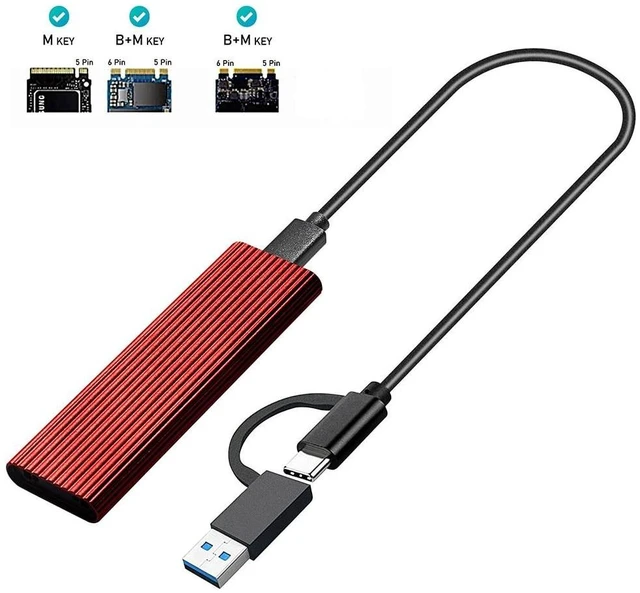 Alt view image 7 of 12 - M.2 SSD to USB 3.1 Enclosure M.2 NVME PCIE/NGFF SATA NVME Case Kit with OTG Adapter 10Gbps Dual Protocol Type-C Box(Red)