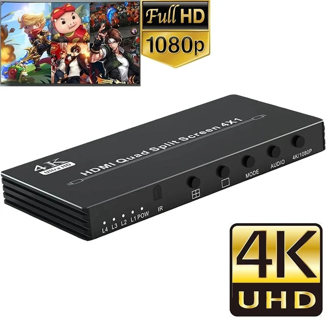 Alt view image 7 of 12 - 4K HDMI Quad Multiviewer 4x1 1080P HDMI Screen Multi-Viewer Seamless Switcher 4 in 1 out Screen Segmentation Video Multiplexer(with AU Plug)