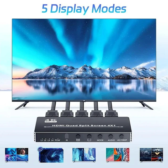 Alt view image 9 of 12 - 4K HDMI Quad Multiviewer 4x1 1080P HDMI Screen Multi-Viewer Seamless Switcher 4 in 1 out Screen Segmentation Video Multiplexer(with AU Plug)