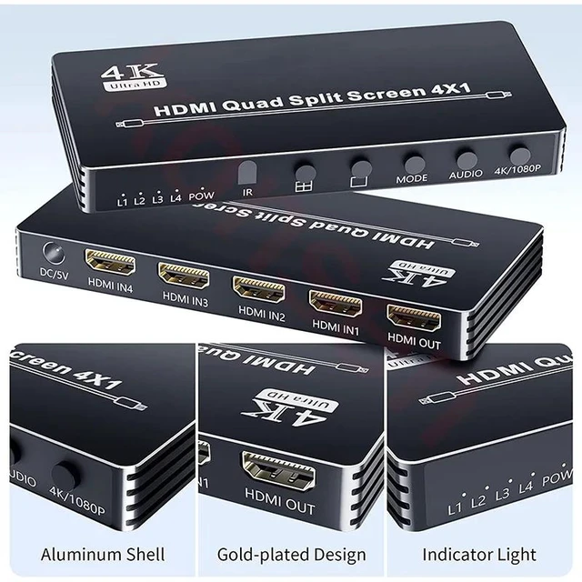 Alt view image 11 of 12 - 4K HDMI Quad Multiviewer 4x1 1080P HDMI Screen Multi-Viewer Seamless Switcher 4 in 1 out Screen Segmentation Video Multiplexer(with AU Plug)