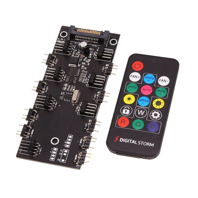 Alt view image 7 of 12 - ARGB 5V Lighting+Fan Hub PWM One-Piece Controller SATA Power Supply for 4Pin 3Pin Computer Case Fan,with Remote Control