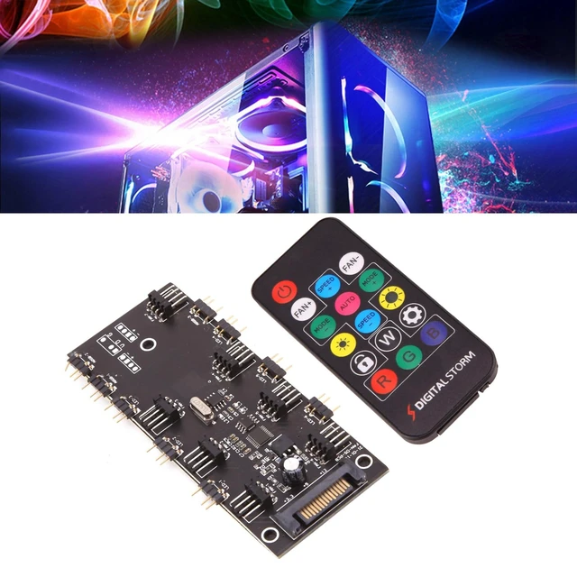 Alt view image 9 of 12 - ARGB 5V Lighting+Fan Hub PWM One-Piece Controller SATA Power Supply for 4Pin 3Pin Computer Case Fan,with Remote Control