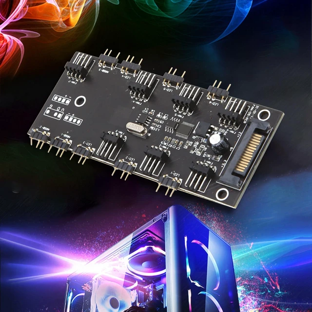 Alt view image 10 of 12 - ARGB 5V Lighting+Fan Hub PWM One-Piece Controller SATA Power Supply for 4Pin 3Pin Computer Case Fan,with Remote Control