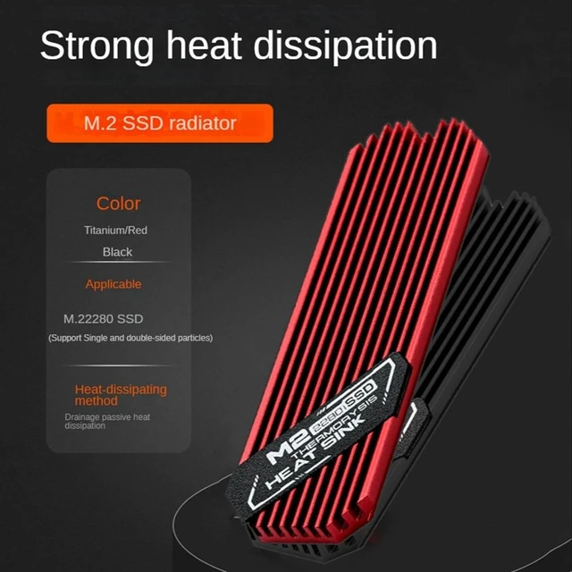 Alt view image 12 of 12 - Ultrathin M.2 SSD Heat Sink M2 2280 Solid State Hard Disk Aluminum Heatsink Cooler Cooling Thermal Pad Red