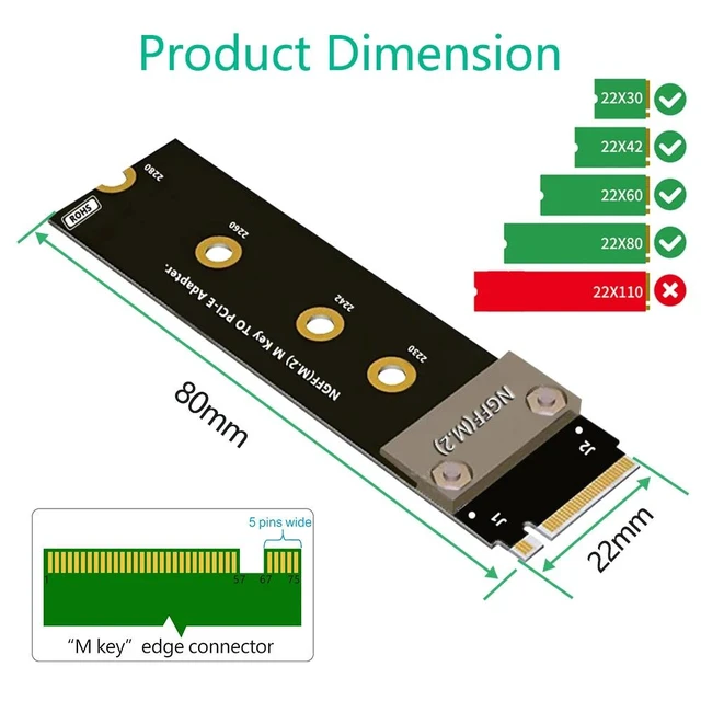 Alt view image 10 of 12 - Riser PCIE 16x To M2 M.2 NVMe Key-M 2230 2242 2260 2280 Riser Card 32G/bps Gen3.0 Cable PCI Express x16 Extender with Sata Power