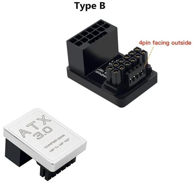 Alt view image 6 of 9 - PCIe5.0 Graphics Card ATX3.0 Power Adapter 12VHPWR 12+4 16Pin 600W Power Supply Adapter Male To Female 180 Degree Turn Connector(Sliver TYPE B)