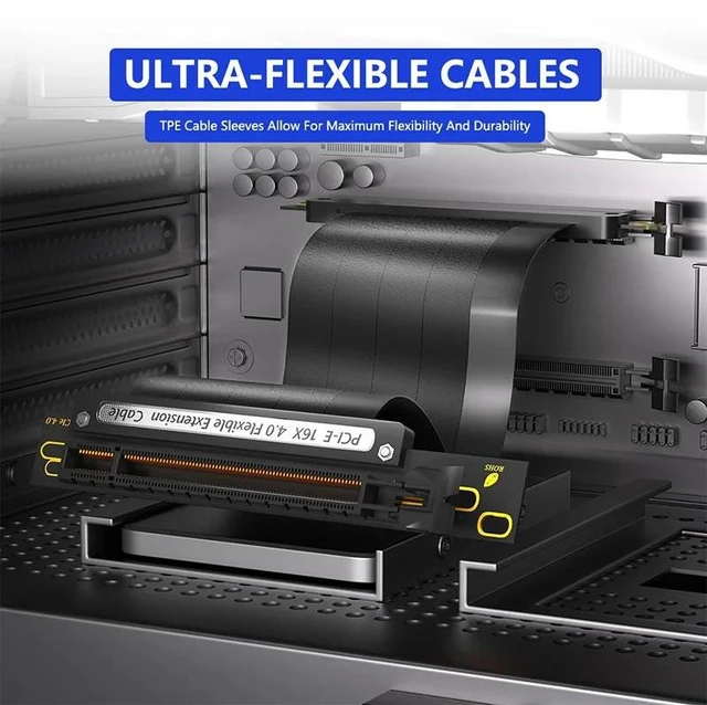 Alt view image 12 of 12 - PCIE4.0 Extension Cable Black PCI Express 16x Shielded High Speed 64G GPU Riser Cable 30cm 90Degree PCI-E X16 4.0 Flexible Cable