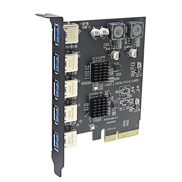 Alt view image 12 of 12 - PCIE USB Expansion Card 5 Ports USB3.1 PCI Express X4 Add On Cards PCI-E USB HUB Adapter USB3.2 Gen2 10Gbps for Desktop Computer