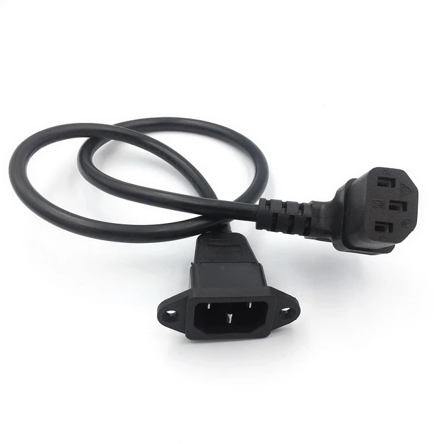 Alt view image 2 of 2 - IEC320 C14 to C13 Extension cord C14 with screw holes and C13 Angled 60cm lenght H05VV-F 3G (Down Angel) (0.6M)